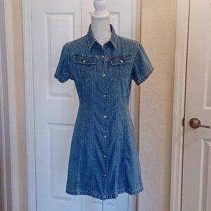 Vintage Y2K Calvin Klein Denim Full Snap Down Button Dress Size 9